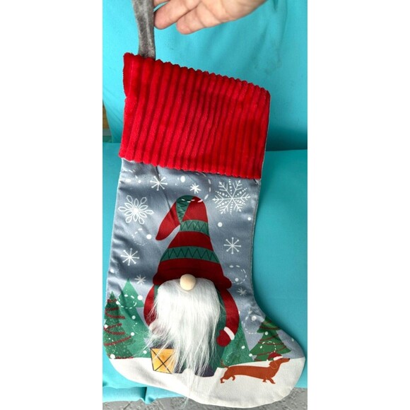 Christmas Stocking Snowman or Bearded Gnome Designs w/ Red Band Hangable NEW - Picture 8 of 9